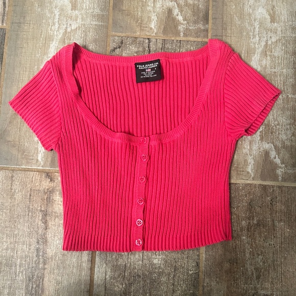 Polo Ralph Lauren Tops - Polo by Ralph Lauren Pink Ribbed Button Crop Top